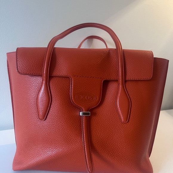 Tod's Handbags - Tod's Vibrant Orange Leather Tote